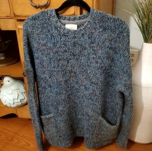 Blue Marled Crewneck Sweater with Front Pockets